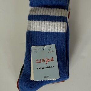 Boy's‎ Cat & Jack 4-Pack Striped Crew Socks, Multicolor, Size M (Shoe 9-2.5)